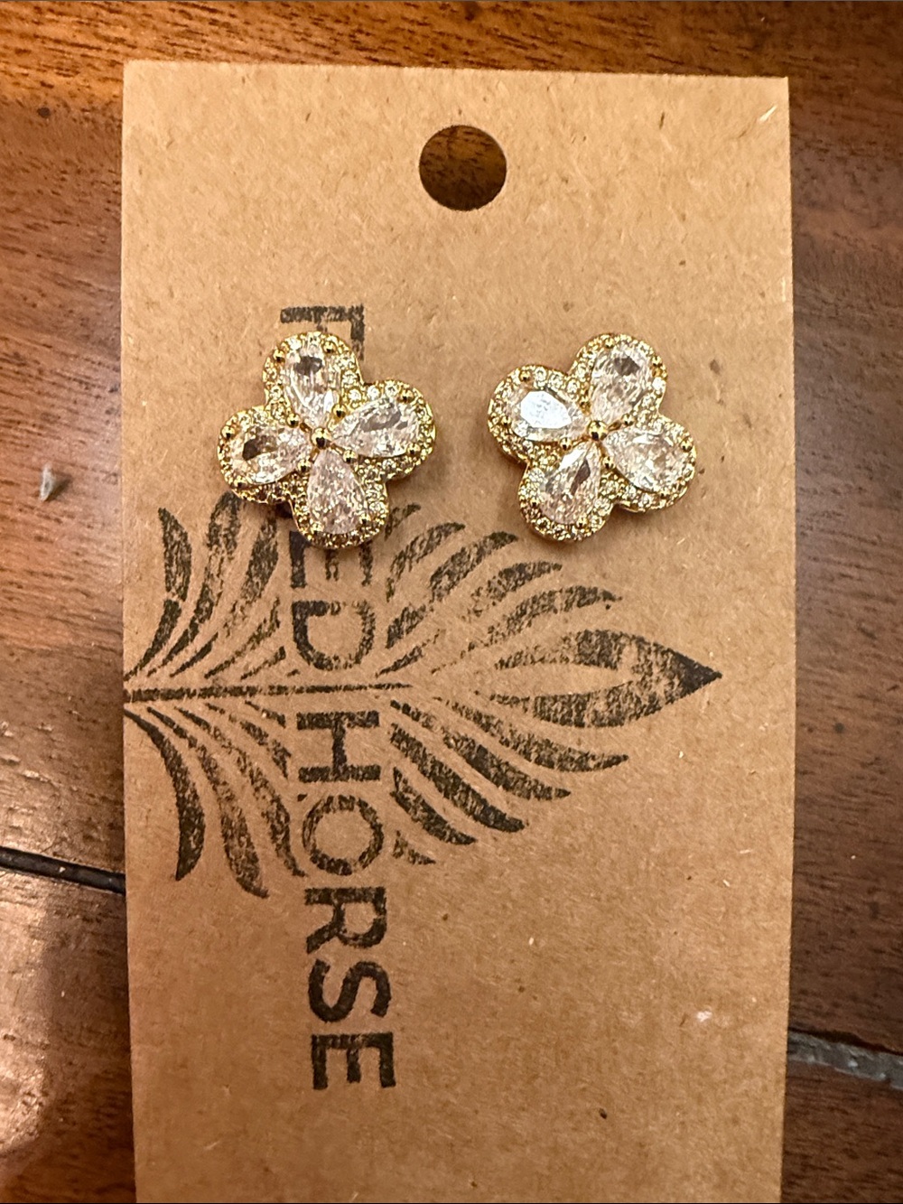 Clover Gold-Tone Crystal Flower Stud Earrings - Gold/Clear